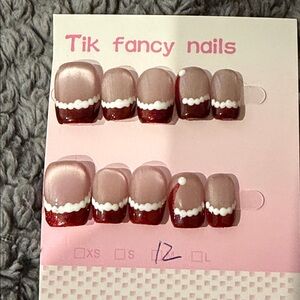 Red and White French Santa hat hand made Press-On Nails